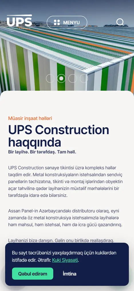 Homepage of upsconstruction.az on mobile