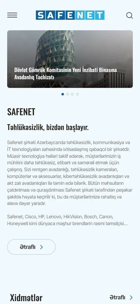Homepage of safenet.az on mobile