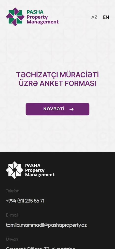 Homepage of corp.pashaproperty.az on mobile