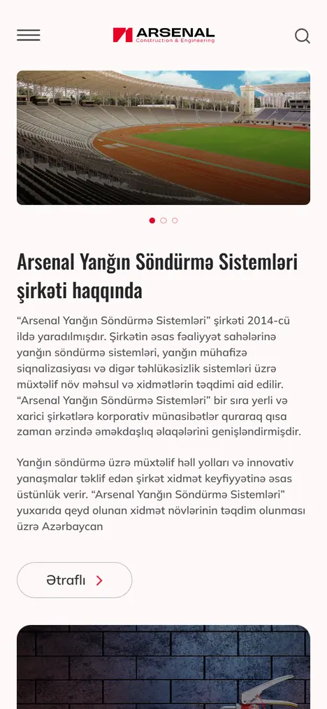 Homepage of arsenalfire.az on mobile