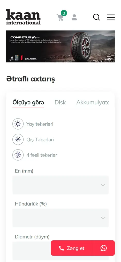 Homepage of kaan.az on mobile