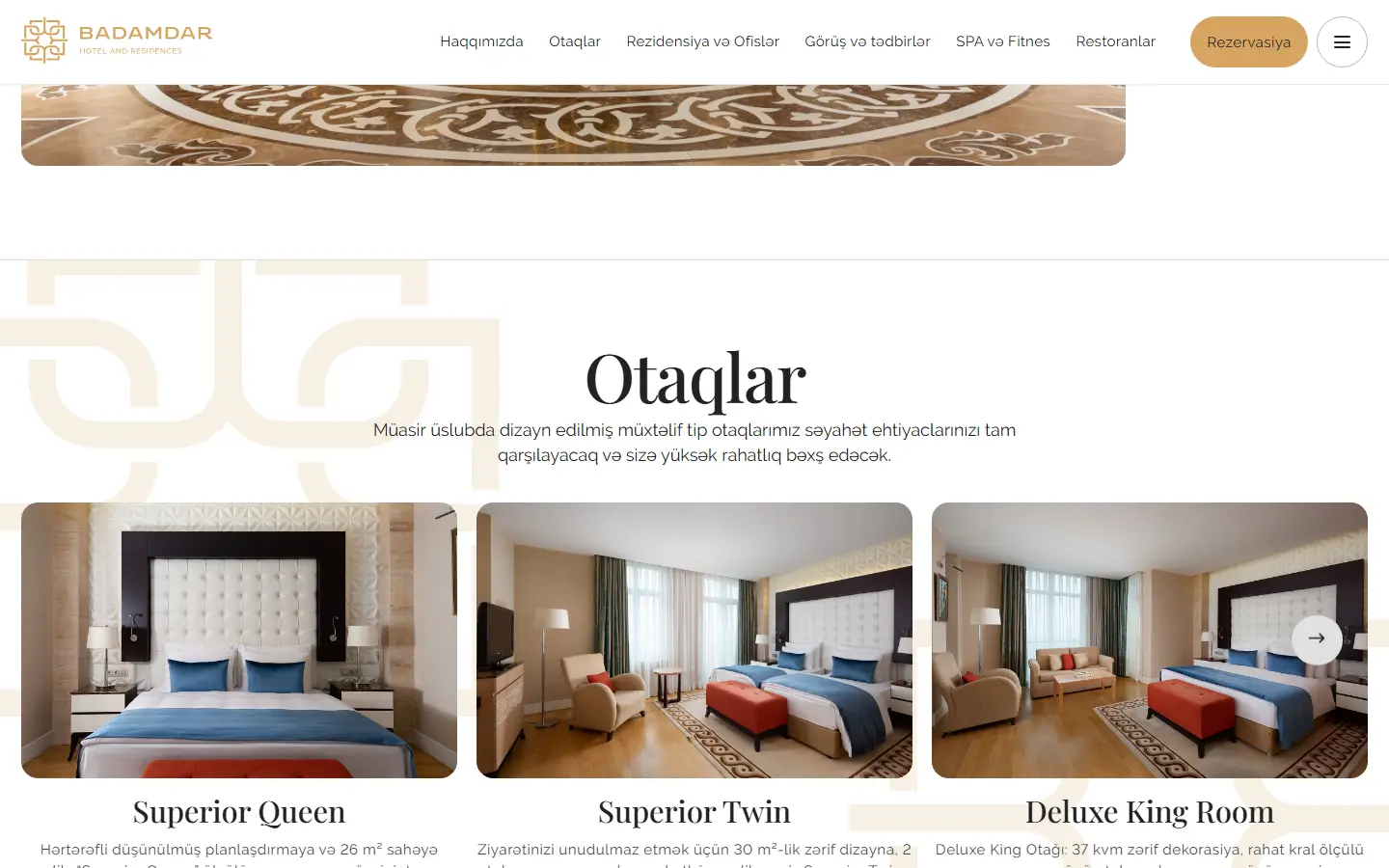 A section further down the badamdarhotelandresidences.az homepage