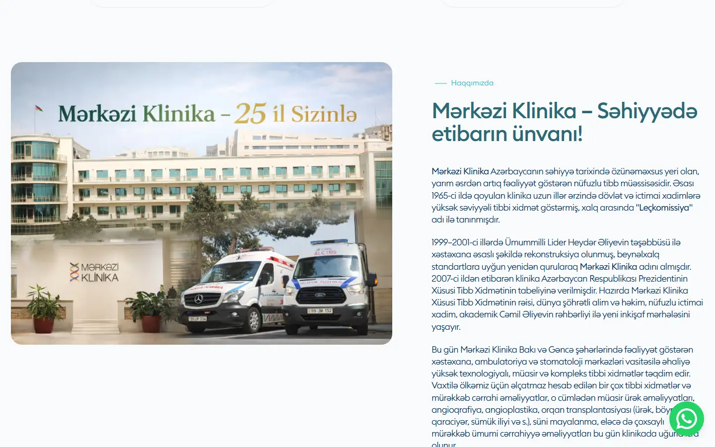 A section further down the merkeziklinika.az homepage